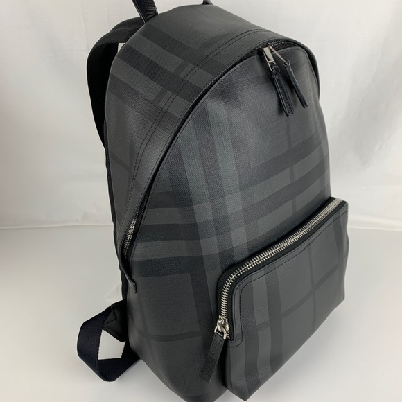New Burberry Leather Trim London Check Backpack - Picture 2 of 8
